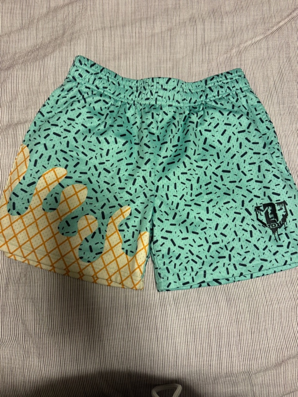 Kids Mint Green Printed Baseball Shorts